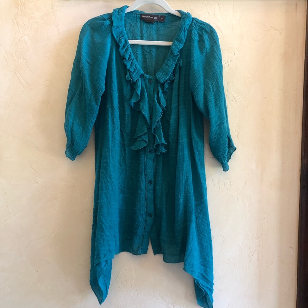 Urban Mango S gauzy teal tunic